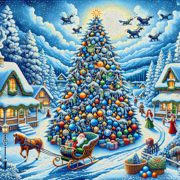 Christmas tree in the village - Paint by Numbers