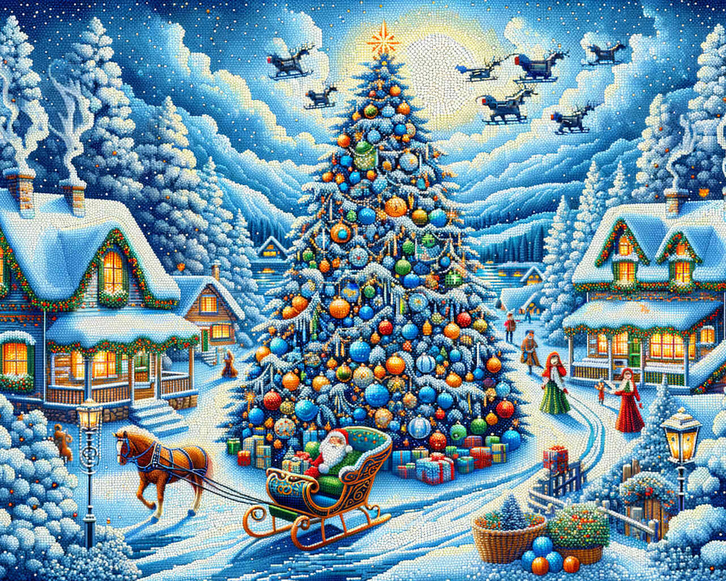 Christmas tree in the village - Paint by Numbers