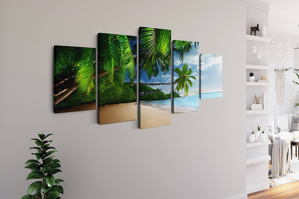 Malen nach Zahlen 5 teilig - Traumhafter Sandstrand mit Palmen - hochwertige Leinwand - multi5, neue_bilder