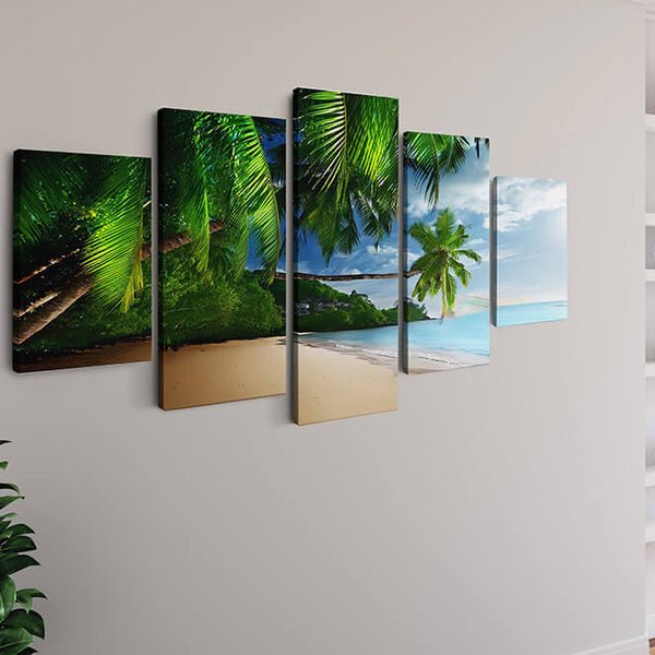 Malen nach Zahlen 5 teilig - Traumhafter Sandstrand mit Palmen - hochwertige Leinwand - multi5, neue_bilder