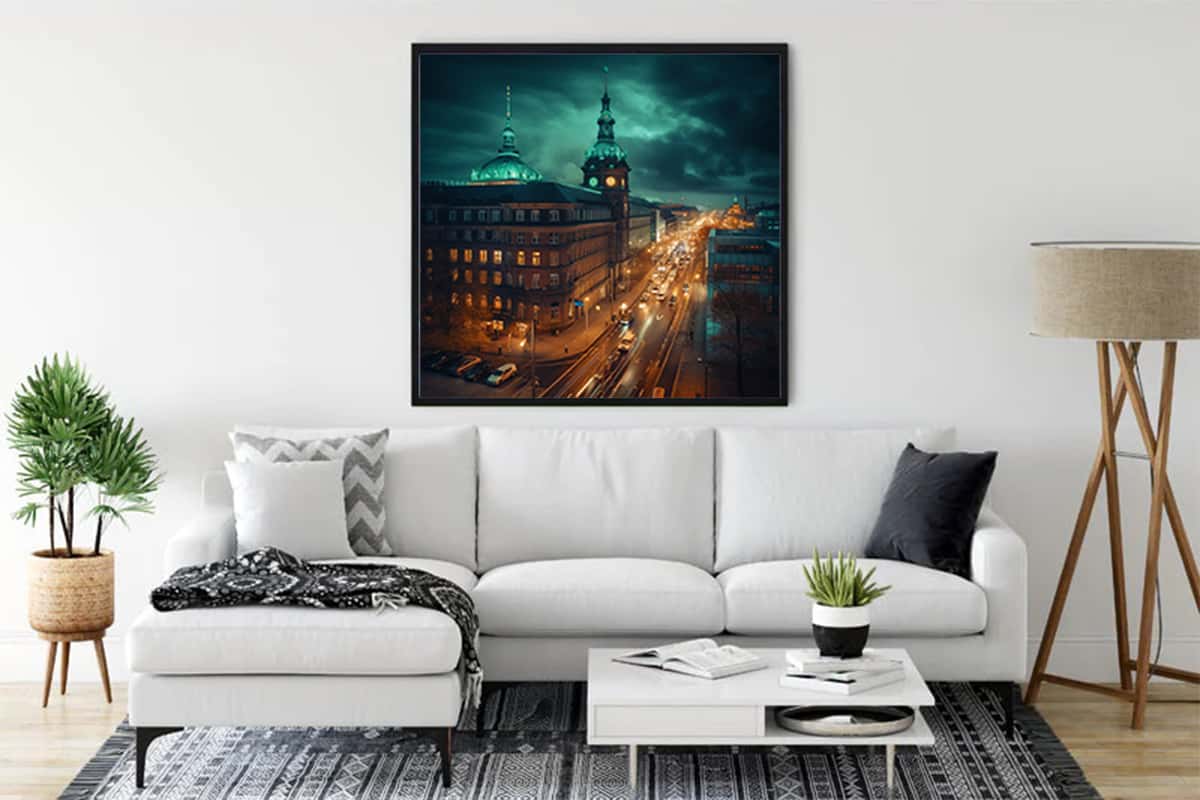Diamond Painting of Hamburg Sideway displayed in a stylish living room, part of our Paint by Numbers kit series.