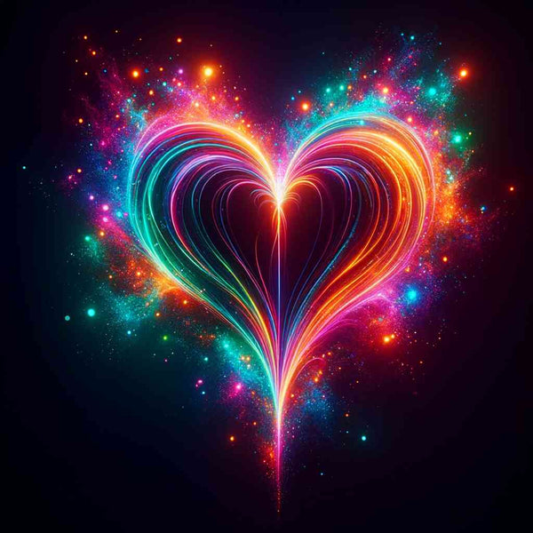 Vibrant Paint by Numbers - Cosmic Heart Flicker artwork featuring a luminous, pulsating heart surrounded by a colorful cosmos.