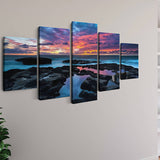 Malen nach Zahlen 5 teilig - Bunter Sonnenuntergang, Spiegelung - hochwertige Leinwand - multi5, neue_bilder