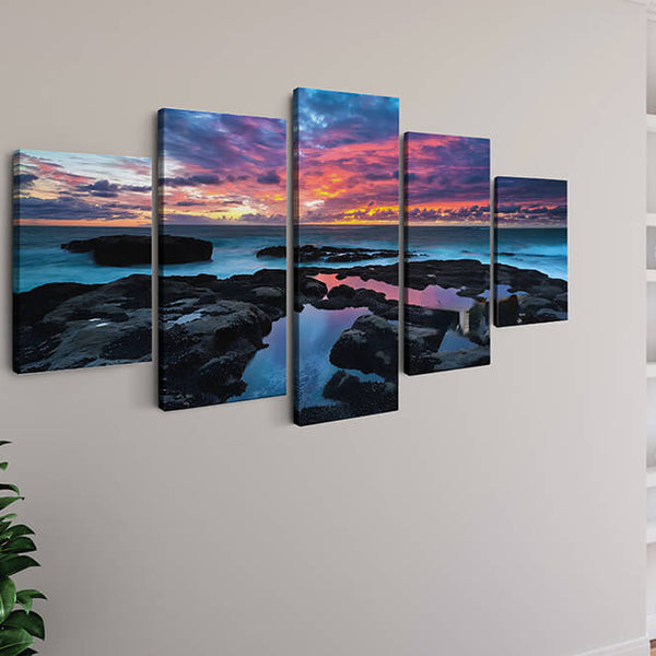 Malen nach Zahlen 5 teilig - Bunter Sonnenuntergang, Spiegelung - hochwertige Leinwand - multi5, neue_bilder