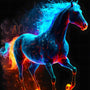 AB Diamond Painting - Fire Horse design featuring a vibrant, fiery horse in blue, orange, and purple hues. Paint by Numbers kit art.