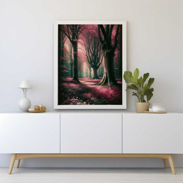Forest with pink flowers - Paint by Numbers