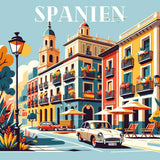 Paint by Numbers - Mediterranean Joy of Life, colorful Mediterranean cityscape with flower balconies, street lamps, classic car, and vibrant facades