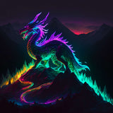 Neon fireborn dragon on a mountain in a diamond painting kit.