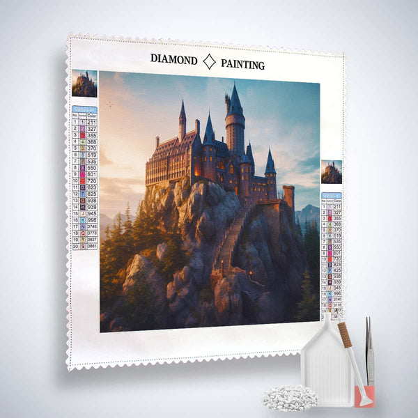 Diamond Painting - Fantasy Castle kit with professional canvas, enhanced acrylic diamonds, tweezers, and application tools. Paint by Numbers.