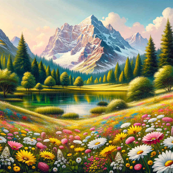Paint by Numbers - Flower meadow and Zugspitze