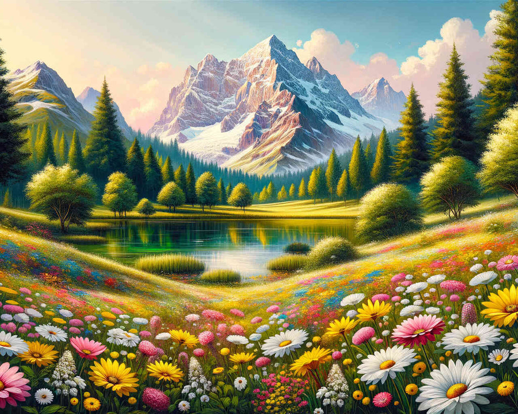 Paint by Numbers - Flower meadow and Zugspitze