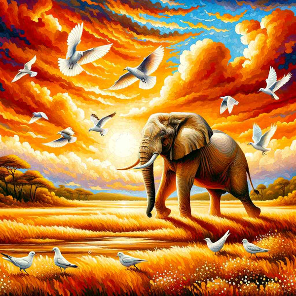 Paint by Numbers - Elephant with Birds