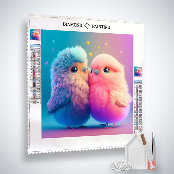 Diamond Painting Kit with Colorful Love Birds on Canvas, Paint by Numbers Fun