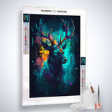 Diamond Painting - Deer Portrait in the Night with enhanced acrylic diamonds, canvas, artist's tweezers, and application pen for paint by numbers.