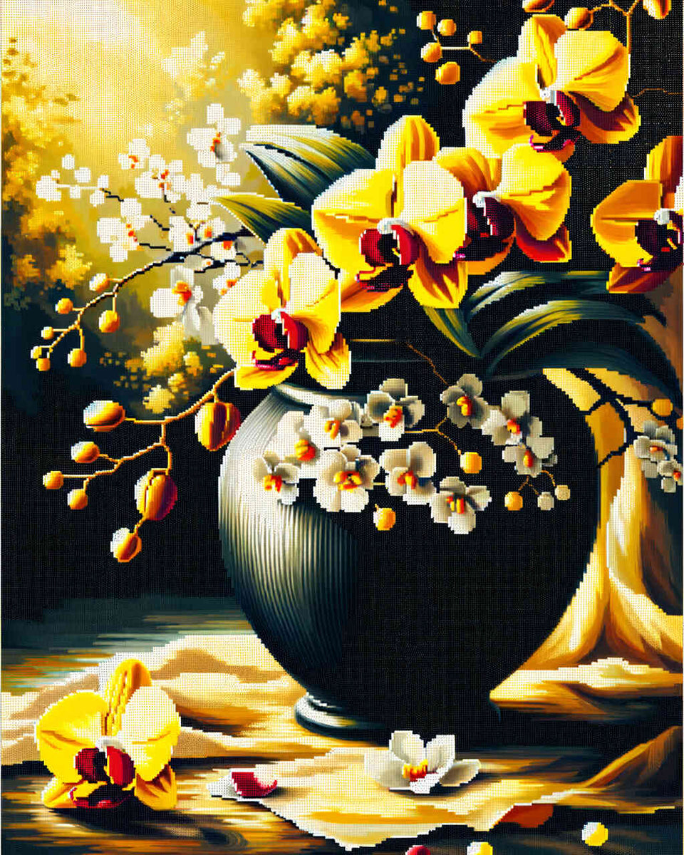 Paint by Numbers - Orchid, yellow in vase