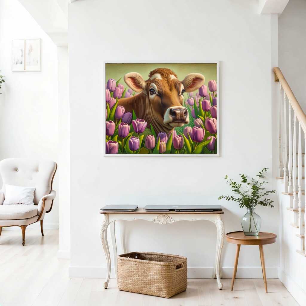 Paint by Numbers - Cow and tulips
