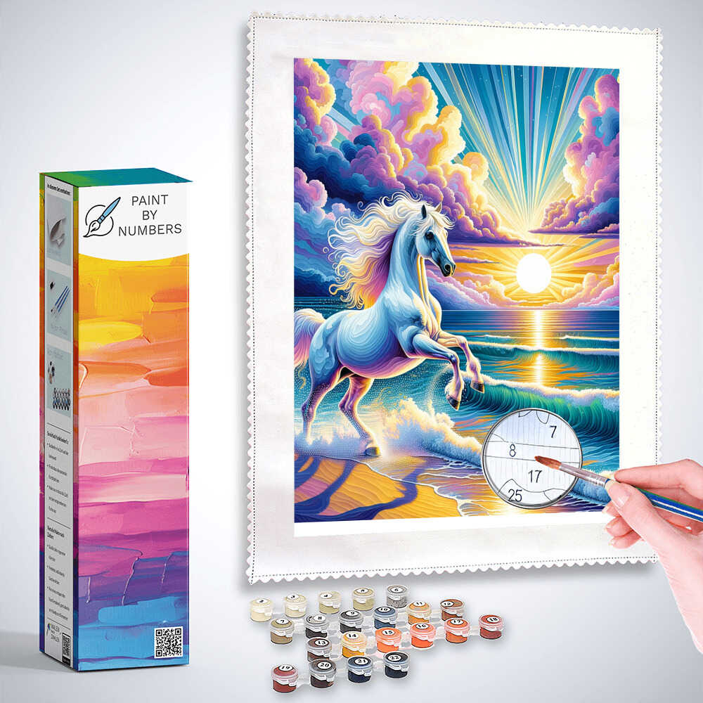 Paint by Numbers - Horse in the sea, sunset