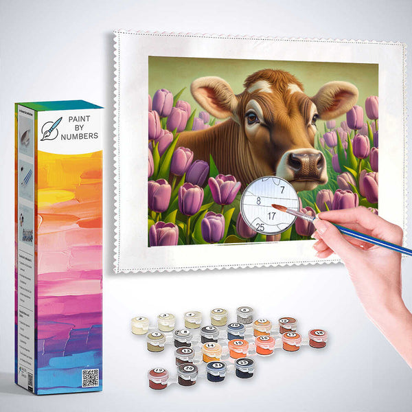 Paint by Numbers - Cow and tulips