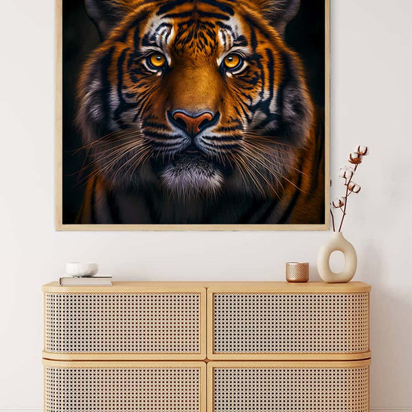 Malen nach Zahlen - Tiger frontaler Blick - hochwertige Leinwand - 170523, Neu eingetroffen, Quadratisch, Tiere, Tiger