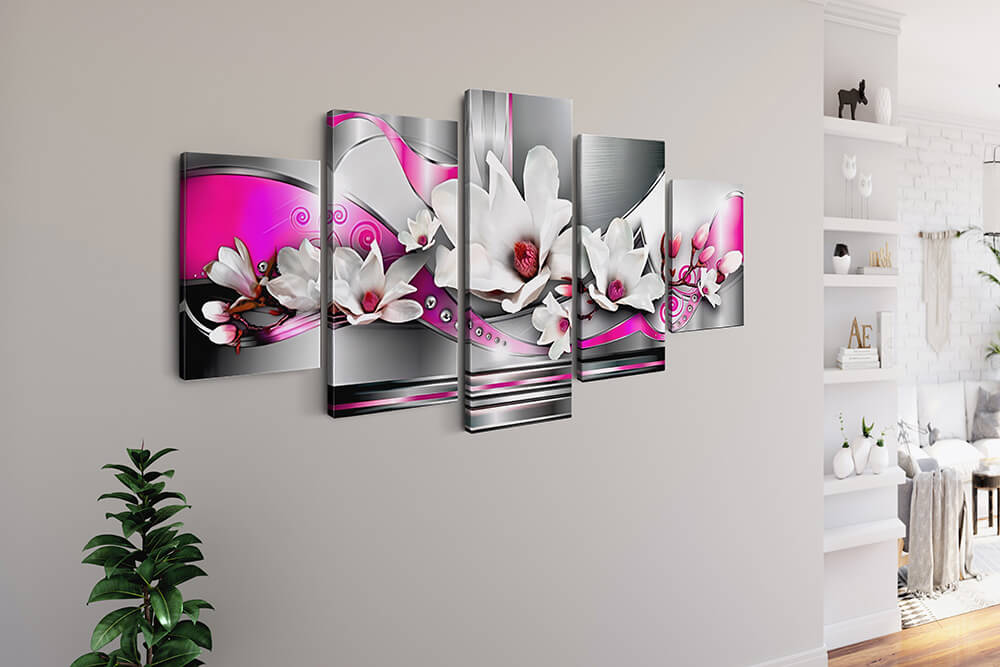Malen nach Zahlen 5 teilig - Abstrakte Blumen in Weiß mit Pink - hochwertige Leinwand - multi5, neue_bilder