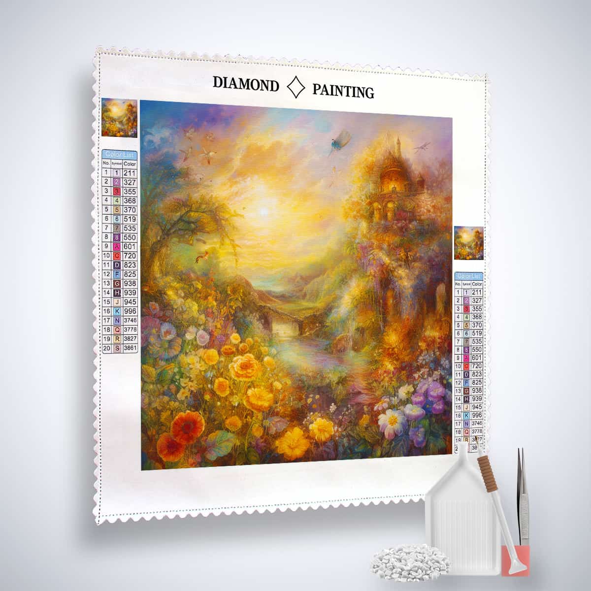 Diamond Painting Kit - Sun Rays in Foliage, Paint by Numbers - Enhanced Acrylic Diamonds, Canvas, Tweezers, Application Pen