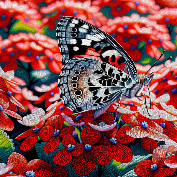 Paint by Numbers - Butterfly, red flowers