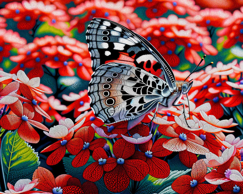 Paint by Numbers - Butterfly, red flowers