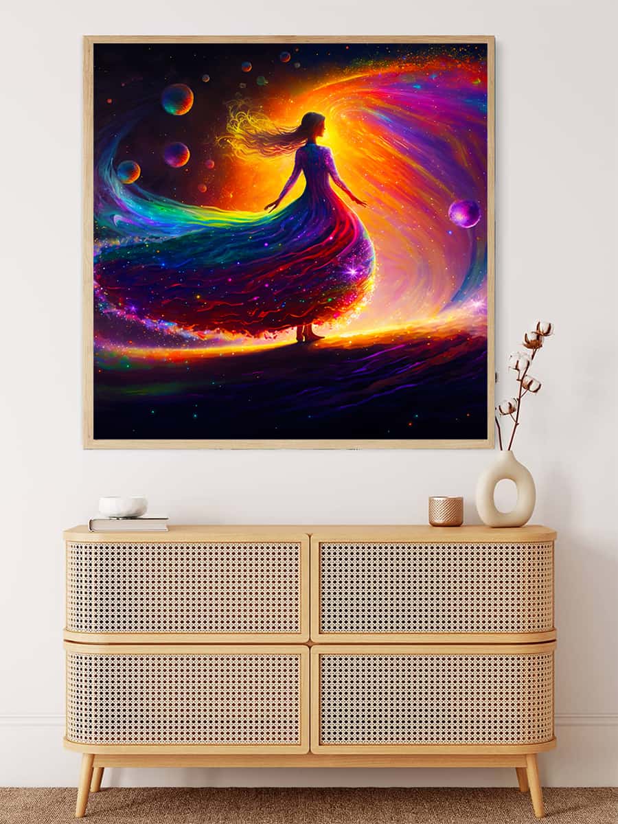 Diamond Painting - Frau mit Neon Regenbogenkleid - gedruckt in Ultra-HD - Menschen, Neu eingetroffen, Quadratisch