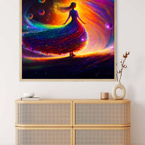 Diamond Painting - Frau mit Neon Regenbogenkleid - gedruckt in Ultra-HD - Menschen, Neu eingetroffen, Quadratisch