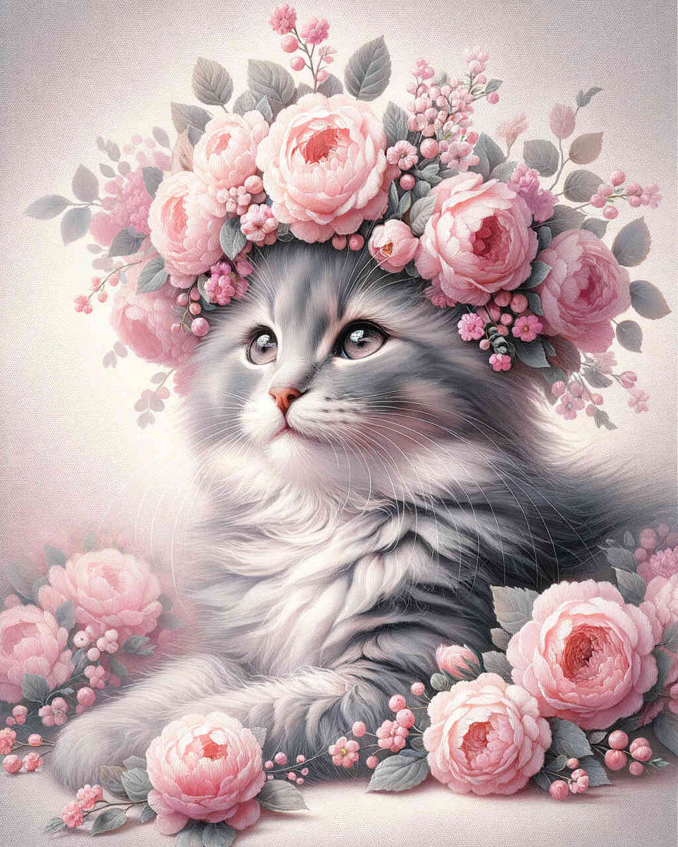 Paint by Numbers - Cat with Flower Wreath
