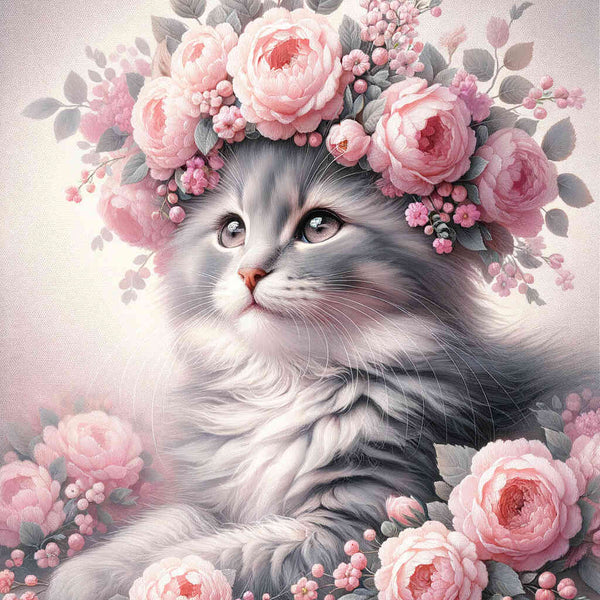 Paint by Numbers - Cat with Flower Wreath