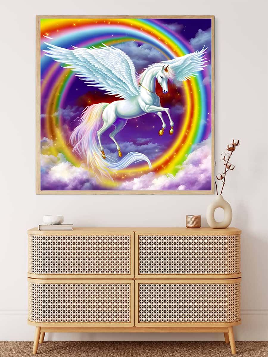 AB Diamond Painting - Fliegendes Einhorn im Regenbogen - gedruckt in Ultra-HD - AB Diamond, Einhorn, Fantasy, Kinder, Neu eingetroffen, Quadratisch