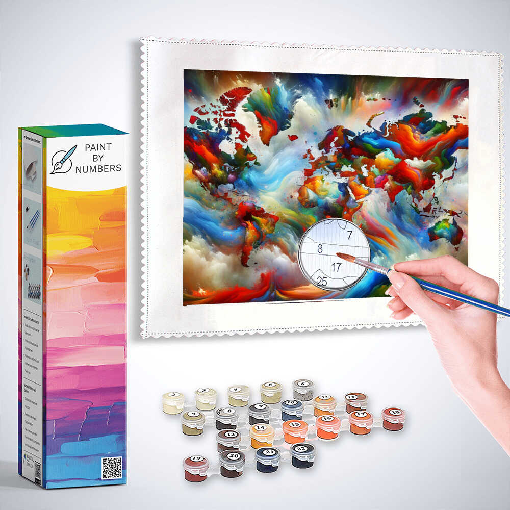 Paint by Numbers - World map, color blots