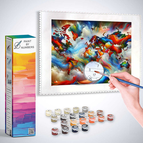 Paint by Numbers - World map, color blots