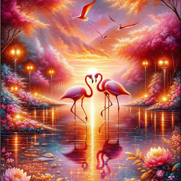 Pink flamingo, sunset - Paint by Numbers