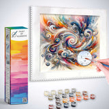 Paint by Numbers kit with vibrant swirling colors and painting tools