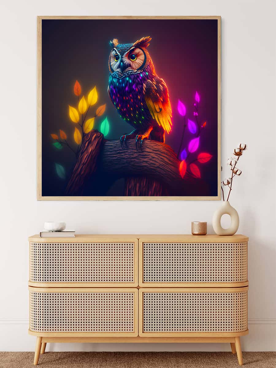 AB Diamond Painting - Eule im Lichtermeer - gedruckt in Ultra-HD - AB Diamond, Eule, Neu eingetroffen, Quadratisch, Tiere