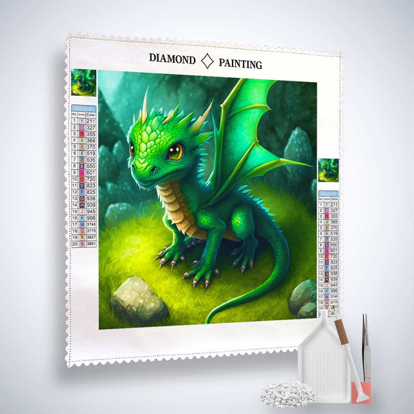 Diamond Painting - Storm Wings kit with a dragon design, professional canvas, acrylic diamonds, tweezers, and application pen included