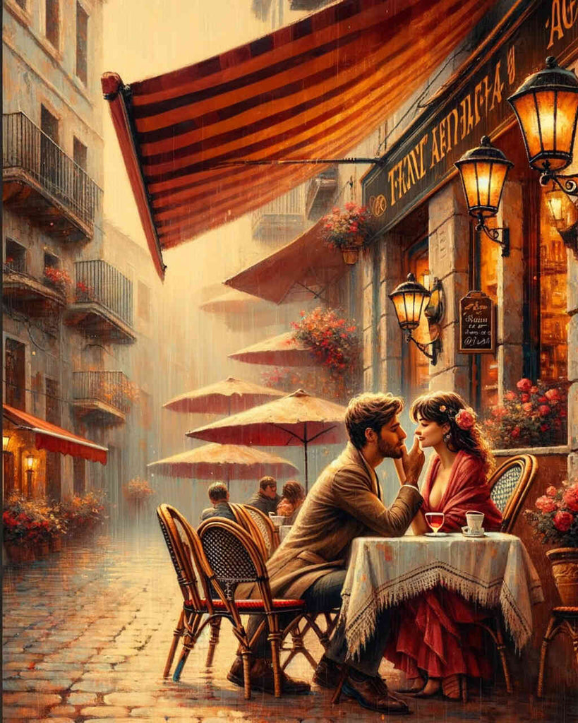 Street cafe, couple drinking wine - Paint by Numbers