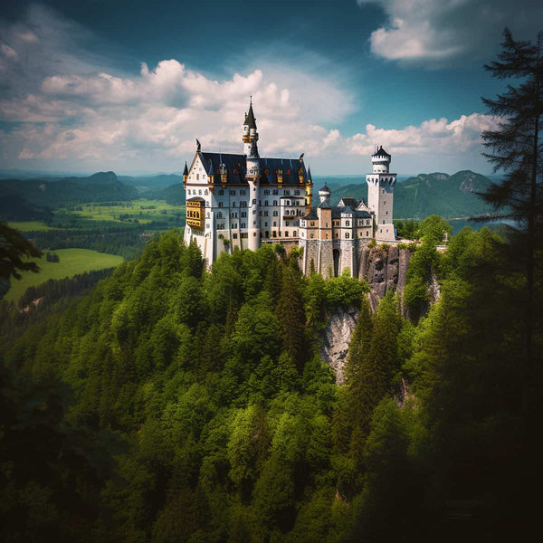Malen nach Zahlen - Schloss Neuschwanstein im Grünen - hochwertige Leinwand - 170523, landschaft, Neu eingetroffen, Quadratisch, Schloss Neuschwanstein, sehenswürdigkeiten