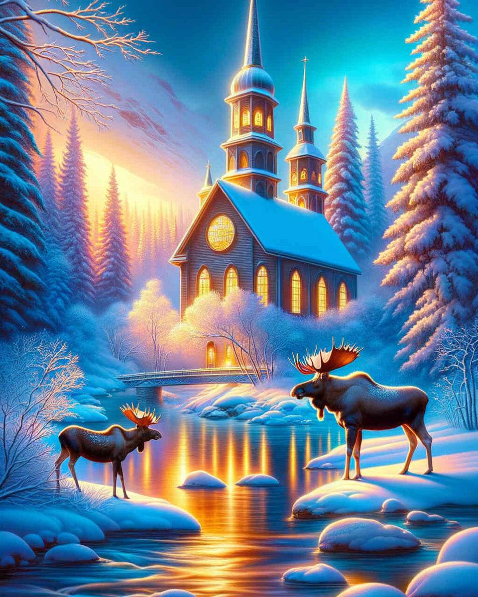 Paint by Numbers - Church in Winter Elche