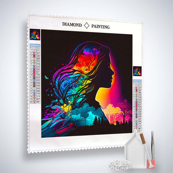 Diamond Painting Kit - Magic Lady in Profile with Tools and Canvas, Paint by Numbers, Art That Sparkles