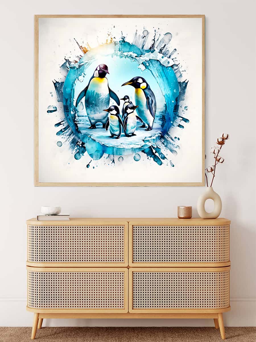 Malen nach Zahlen - Pinguine im Eis - hochwertige Leinwand - 170523, Neu eingetroffen, Pinguin, Quadratisch, Tiere