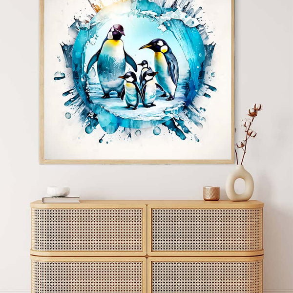 Malen nach Zahlen - Pinguine im Eis - hochwertige Leinwand - 170523, Neu eingetroffen, Pinguin, Quadratisch, Tiere