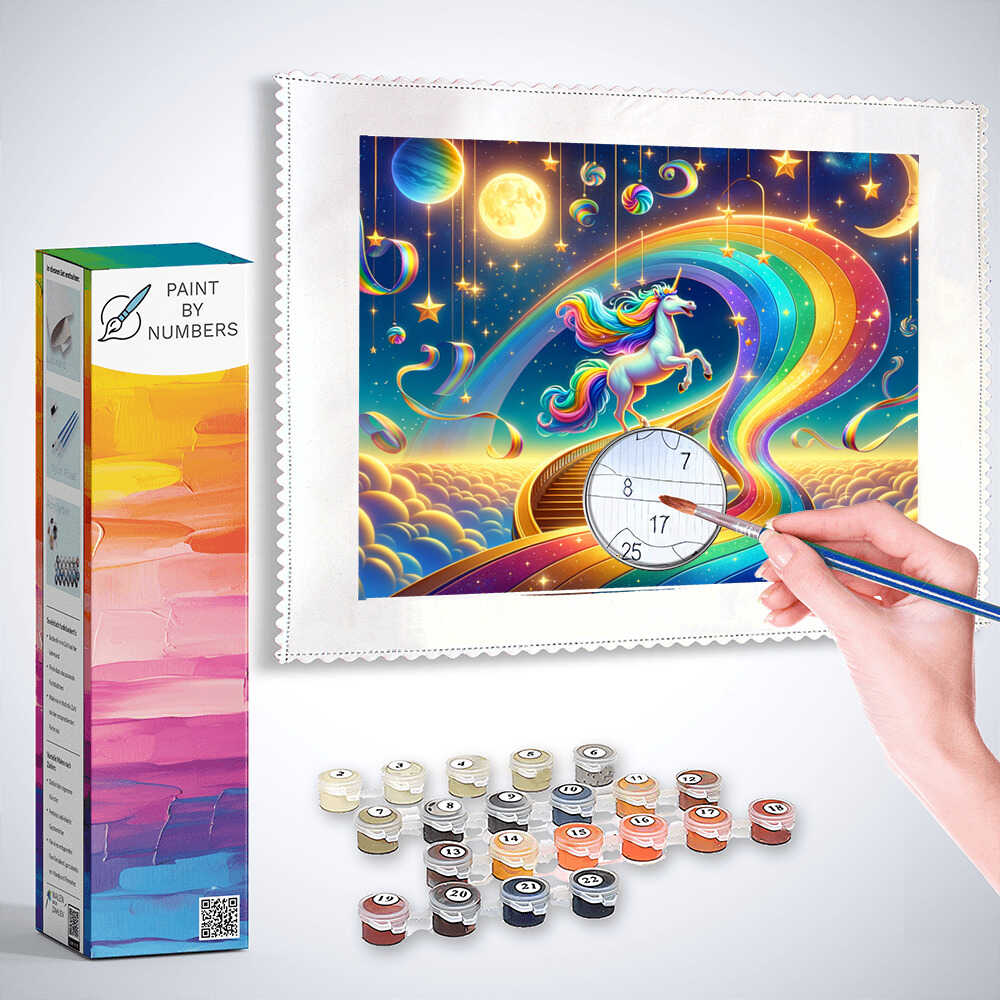 Paint by Numbers - Rainbow unicorn in the magic forest