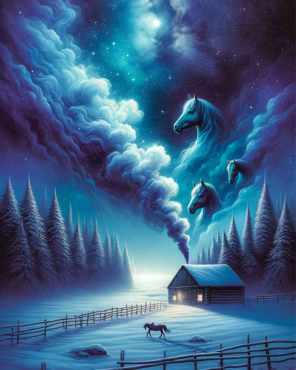 Paint by Numbers - Horses Smoke Winter