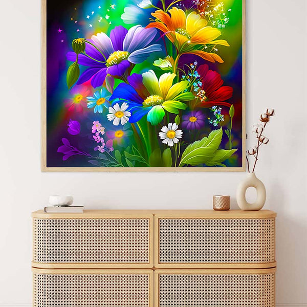 Malen nach Zahlen - Regenbogenblumen - hochwertige Leinwand - 170523, Blumen, Neu eingetroffen, Quadratisch