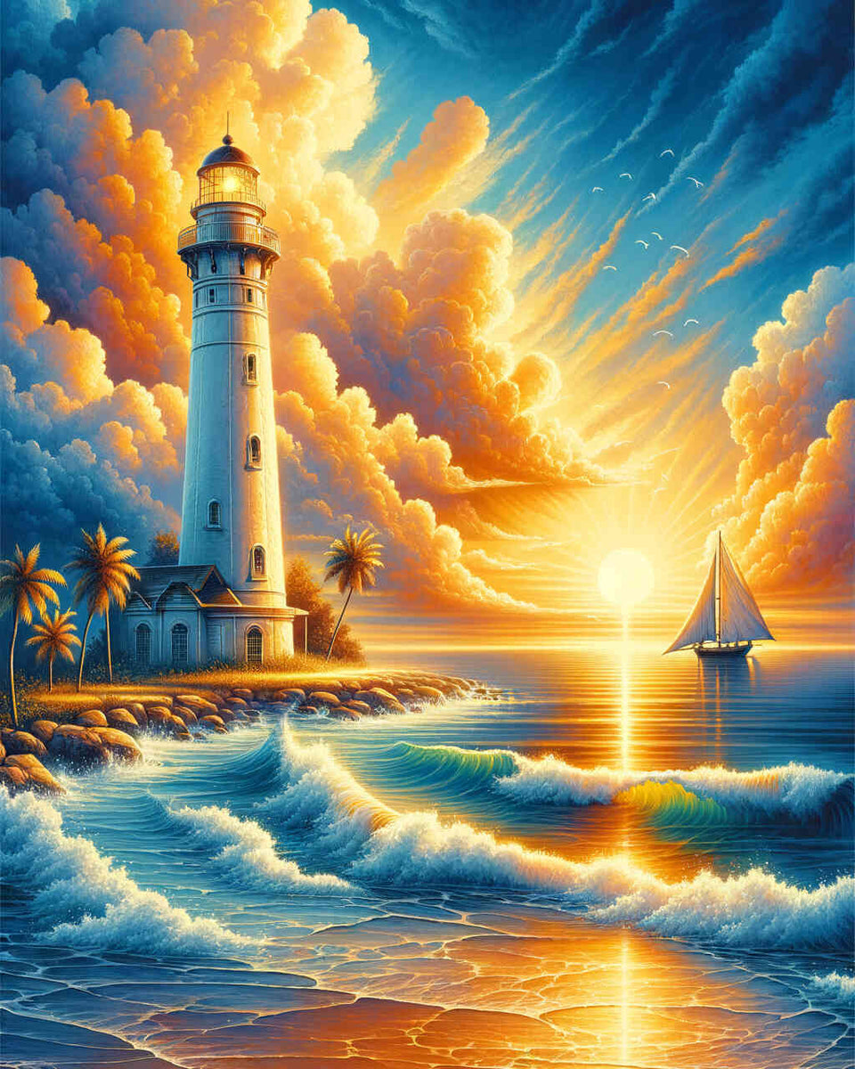 Paint by Numbers - White lighthouse, sunset