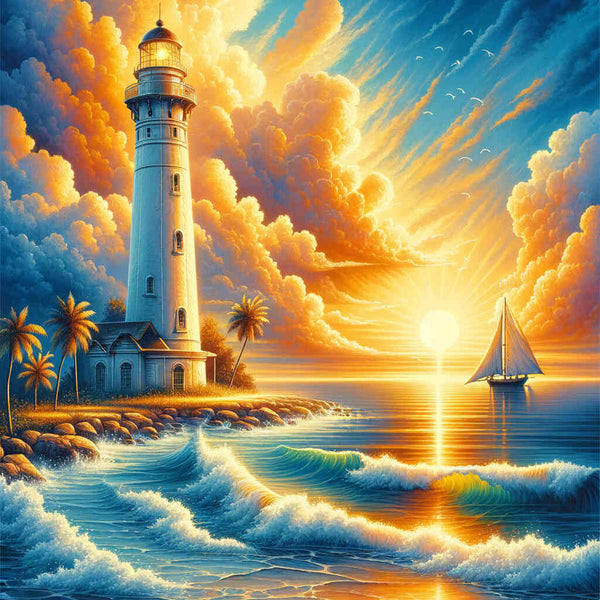 Paint by Numbers - White lighthouse, sunset