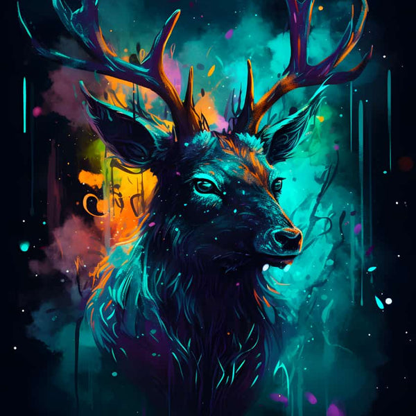 Diamond Painting Kit - Deer Portrait in the Night with Paint by Numbers Art on Professional Canvas